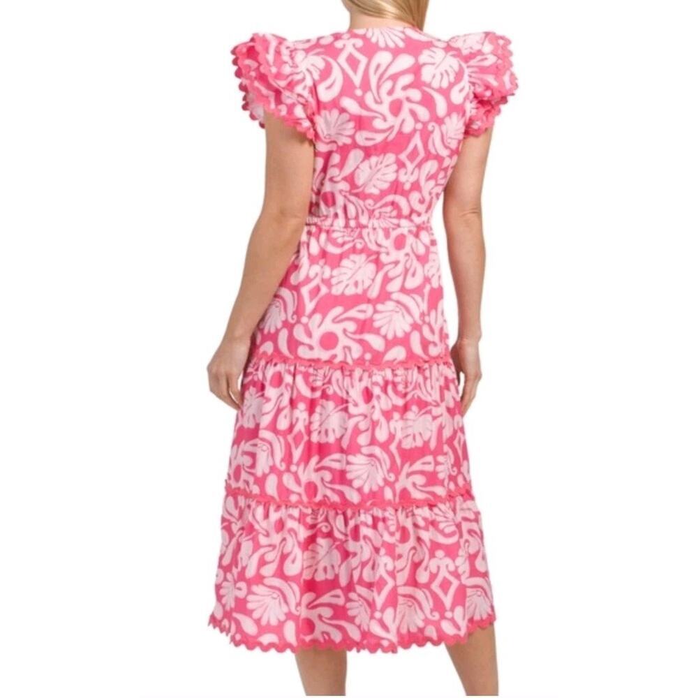 NWT Womens Sail to Sable STS XXL Dress Flutter Rose Midi Wave Trim Romantic - Picture 3 of 10